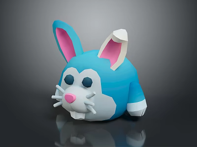 Cute Blue Rabbit Plush Toy With Pink Ears White Ear Tips Whiskers And Black Eyes 3d model
