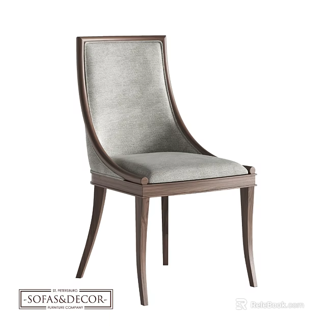 Gray Fabric Upholstered Single Chair With Wooden Frame And Elegant Design 3d model 
