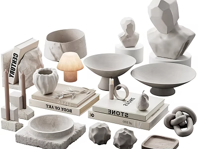 Minimalist Decorative Ornament Set With Sculptures Bowls Books Candle Holders Mushroom Lamp And Knots 3d model
