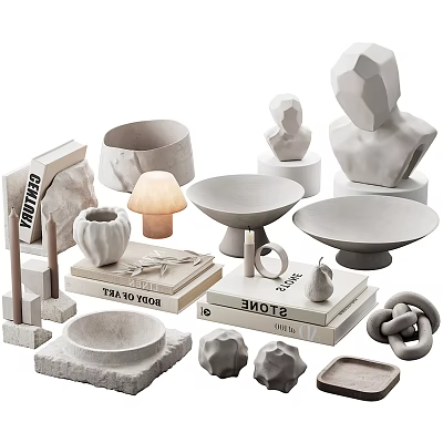 Minimalist Decorative Ornament Set With Sculptures Bowls Books Candle Holders Mushroom Lamp And Knots 3d model