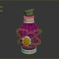 Pink Decorative Bottle With Cork Stopper Leather Straps Golden Circular Accent And Colorful Base Patterns