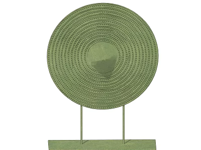 Minimalist Green Circular Decorative Ornament Set With Concentric Patterns And Metal Stand 3d model