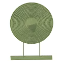 Minimalist Green Circular Decorative Ornament Set With Concentric Patterns And Metal Stand