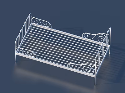 White Metal Single Bed Frame With Elegant Decorative Curved Railings Design 3d model