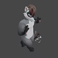 Anthropomorphic Raccoon Cartoon Character With White Body Brown Hair And OK Gestures On Pastel Background