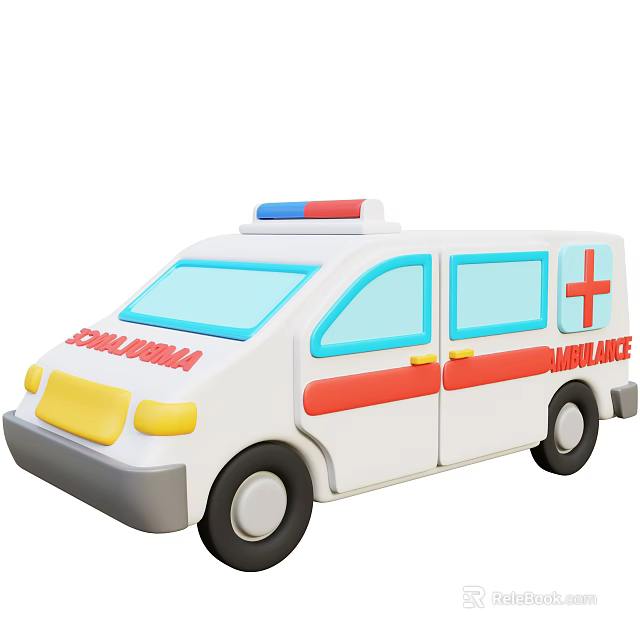 Functional Toy Ambulance Vehicle With Red Cross Blue Red Siren And White Red Body Design 3d model 