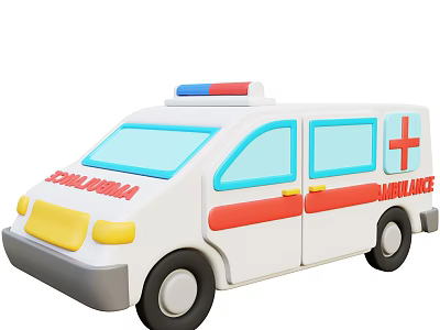 Functional Toy Ambulance Vehicle With Red Cross Blue Red Siren And White Red Body Design 3d model