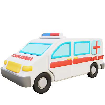 Functional Toy Ambulance Vehicle With Red Cross Blue Red Siren And White Red Body Design 3d model