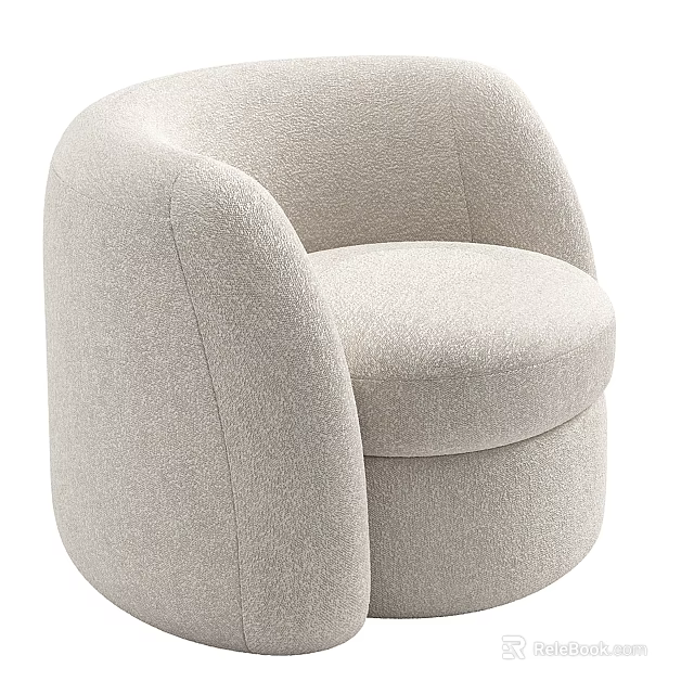 Modern Light Beige Upholstered Single Sofa With Rounded Armrests And Curved Backrest 3d model
