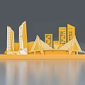 City Landmark Photo Check-in Spot With Yellow Model Skyscrapers Bridge And Olympic Rings