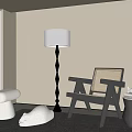 Mid-ancient style leisure chair side table floor lamp low stool curtain 3d model