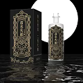 Elegant Wine Bottle And Glass With Golden Pattern Packaging Box On Black Background With Moon