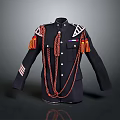 Black Military Uniform Featuring Red Tassels Shoulder Straps And Decorative Buttons