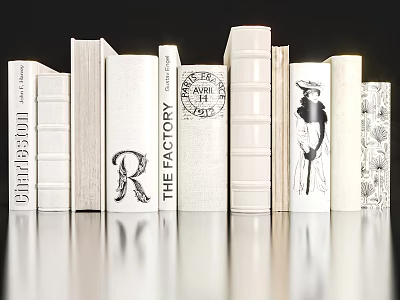 Stylish Decorative Ornament Set Featuring White Vintage Books With Unique Cover Designs And Elegant Patterns 3d model