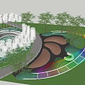 Contemporary Garden Landscape Featuring Spiral Path White Cylindrical Structures Green Lawns And Trees