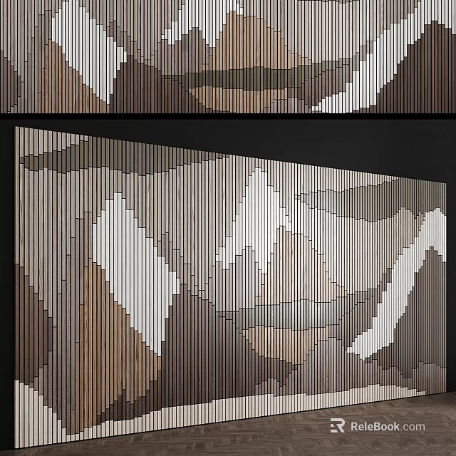 Modern Wall Decor With Geometric Pattern Using Wooden Strips And Neutral Tones 3d model 