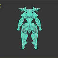 Futuristic Humanoid Mechanical Robot Character With Blue Armor Gold Accents And Shoulder Plates Design