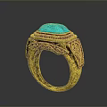 Elegant Vintage Gold Ring Featuring Blue Gemstone And Intricate Carved Patterns