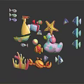 Colorful Marine Scene Components With Sailboat Starfish Duck Toy Coral Crab And Fish