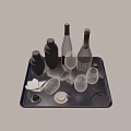 Elegant Wine Bottles and Glasses on Silver Tray with Cocktail Shakers Olives and Tools