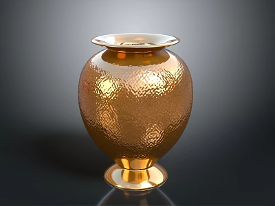 Golden Hammered Texture Vase With Elegant Base For Modern Home Decor 3d model