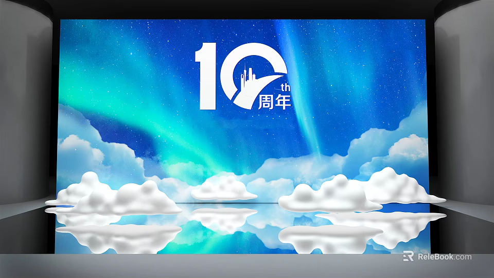 Stunning 10th Anniversary Photo Spot with Blue Starry Sky Aurora Clouds and Reflection 3d model 