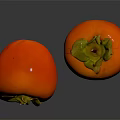 Two Fresh Persimmons With Green Calyx On Black Reflective Surface