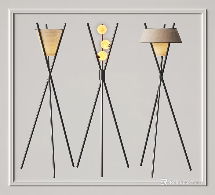 Modern Floor Lamps With Black Metal Crossed Legs And Various Shade Designs 3d model 