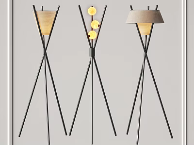Modern Floor Lamps With Black Metal Crossed Legs And Various Shade Designs 3d model