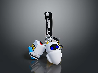 WALL E Robot Charm Design With Two Character Figures And Black Strap 3d model