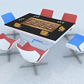 Smart Machine Table Featuring Black White Top Golden Elements And Red Blue White Chairs 3d model