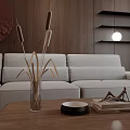 Modern Living and Dining Room Interior With Dark Wood Walls White Chairs And Gray Sofa