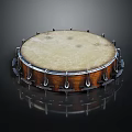 Handcrafted Traditional Drum With Light Leather Head And Wooden Body On Dark Reflective Background