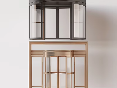 Elegant Modern Revolving Door Design With Glass Panels And Brass Frame Structure 3d model