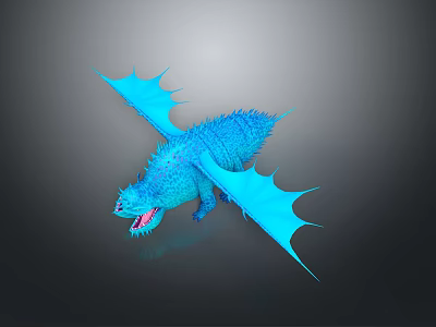 Spiky Blue Winged Dragon with Open Mouth as Fantasy Game Movie Character 3d model
