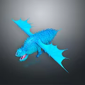 Spiky Blue Winged Dragon with Open Mouth as Fantasy Game Movie Character