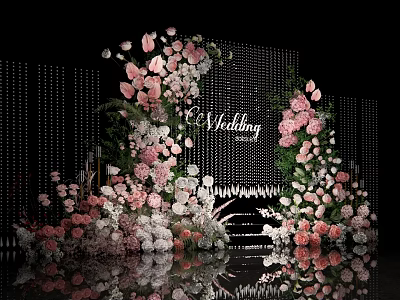Elegant Wedding Floral Arrangement With Pink White Flowers And Crystal Curtain Backdrop 3d model