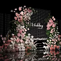 Elegant Wedding Floral Arrangement With Pink White Flowers And Crystal Curtain Backdrop