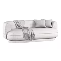 Plush Curved Linen Loveseat Sofa With Decorative Pillows And Tassel Throws For Cozy Living Room