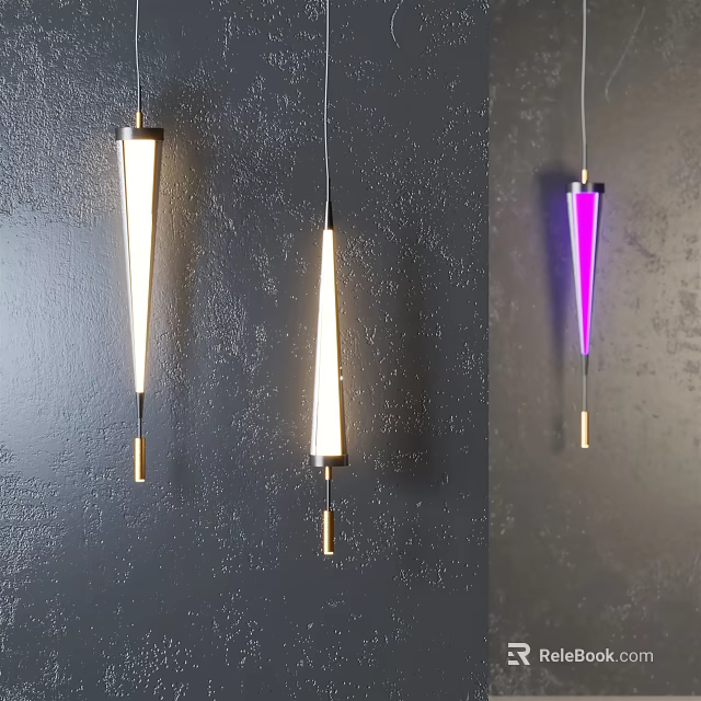 Modern Pendant Light Design With Conical Shape Metal Frame And Illuminated Shade 3d model
