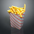 Crispy French Fries Served in Red and White Striped Paper Container