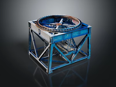 Blue Metal Framed Industrial Equipment Featuring Circular Top Structure And Stable Base 3d model