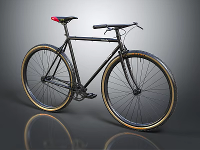 Classic Black Bicycle Featuring Gold Rims Red Seat Sleek Frame And Stylish Design 3d model