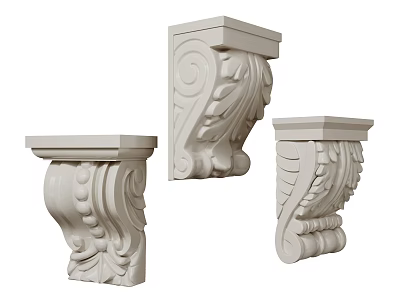 Three Different Ornate Decorative Columns With Carved Leaf Scroll Designs 3d model
