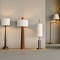 Various Styles Floor Lamps With Wooden Metal Bases And Pleated Fabric Shades
