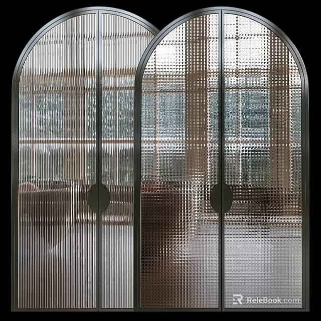 Elegant Modern Casement Door With Frosted Glass Texture For Living Room Interior 3d model 