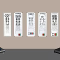 Professional Medical Equipment for Vision Testing Including Multiple Wall Mounted Eye Charts and Tools