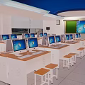 School Computer Classroom Featuring Modern Computers Desks And Digital Blackboard 3d model
