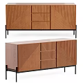 Modern Wooden TV Stand With Geometric Textured Panels And Black Metal Legs
