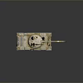 Sand Colored Military Tank With Turret Cannon Tracks Antenna And Yellow White Stripes